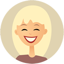 Cartoon of smiling woman with blonde hair